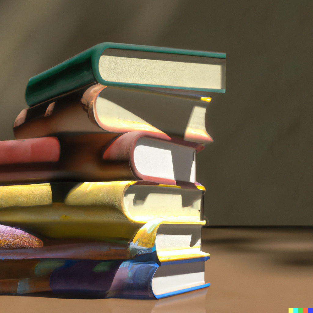 Una pila de libros de colores, arte digital.